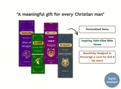 christian bookmarks for men, personalized scripture bookmarks, custom bible bookmarks, faith bookmarks printable, christian gifts for men, mens devotional tools