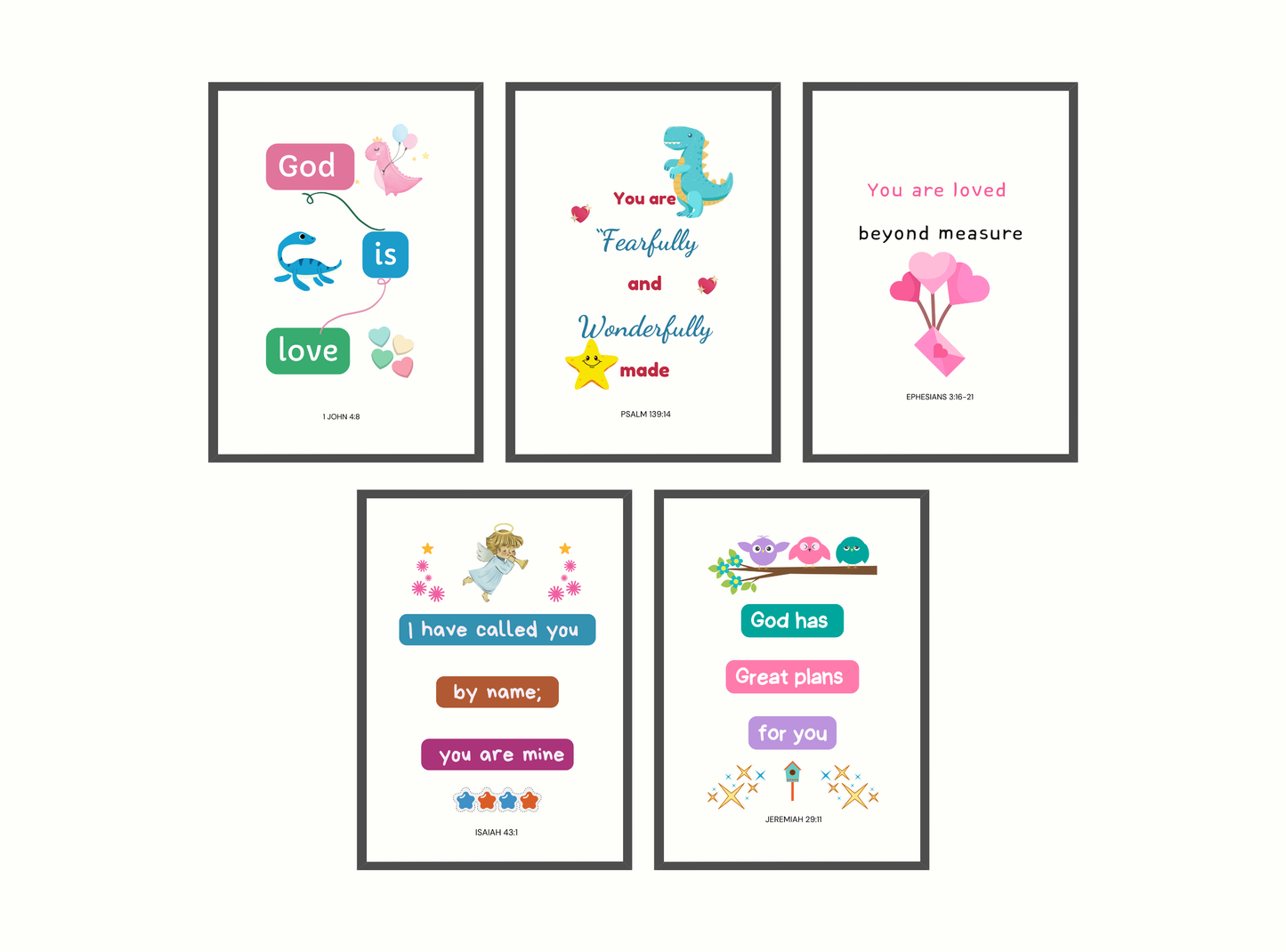 God Loves Me | Christian Wall Art for Kids Room | Set of 5
