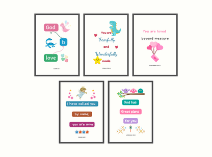 God Loves Me | Christian Wall Art for Kids Room | Set of 5