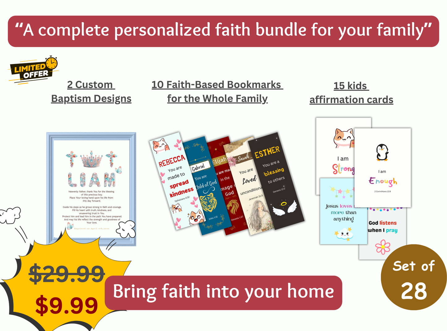 christian family bundle, baptism wall art printable, personalized christian gifts, christian bookmarks printable, kids affirmation cards bible, christian kids printables, bible verse wall art, christian home decor printable