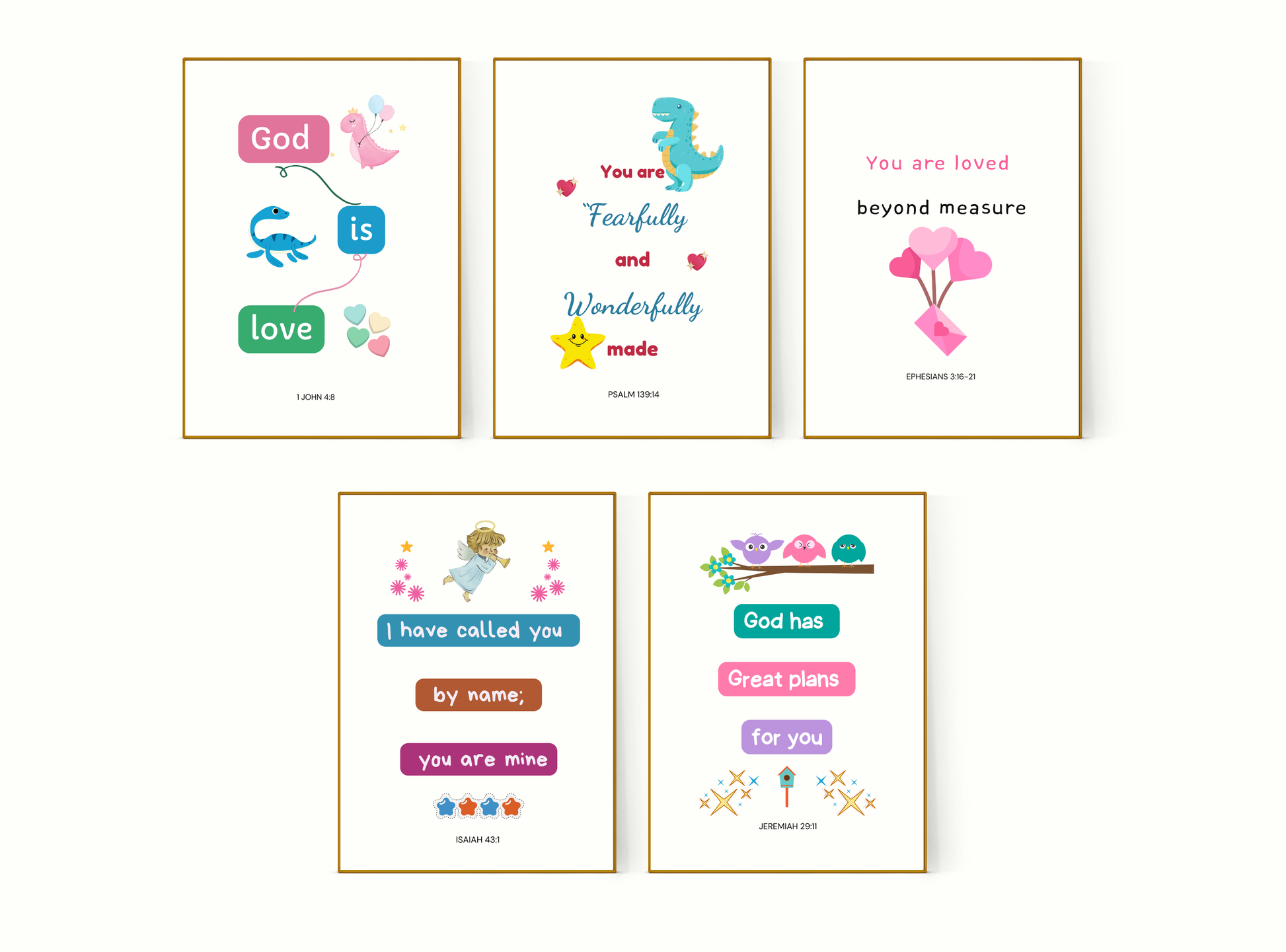 God Loves Me | Christian Wall Art for Kids Room | Set of 5