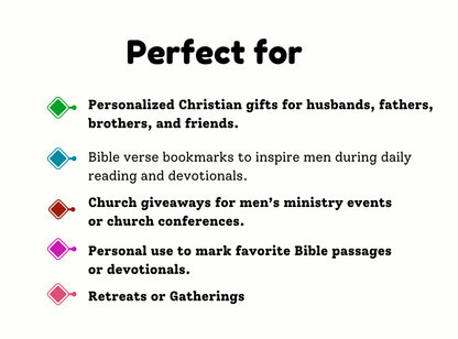 30 Custom Name Bible Verse Bookmarks for Men | Personalized Christian Bookmark Set | Gifts for Him