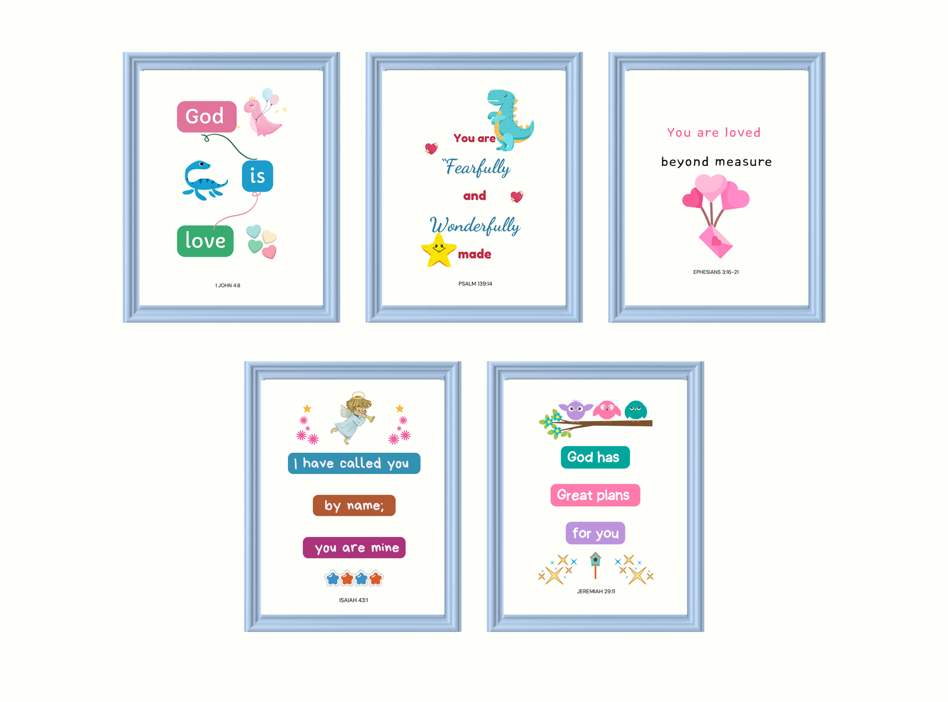 God Loves Me | Christian Wall Art for Kids Room | Set of 5