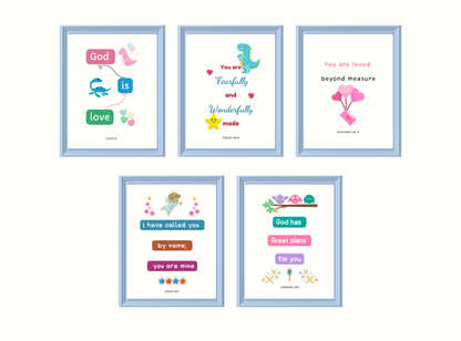 God Loves Me | Christian Wall Art for Kids Room | Set of 5