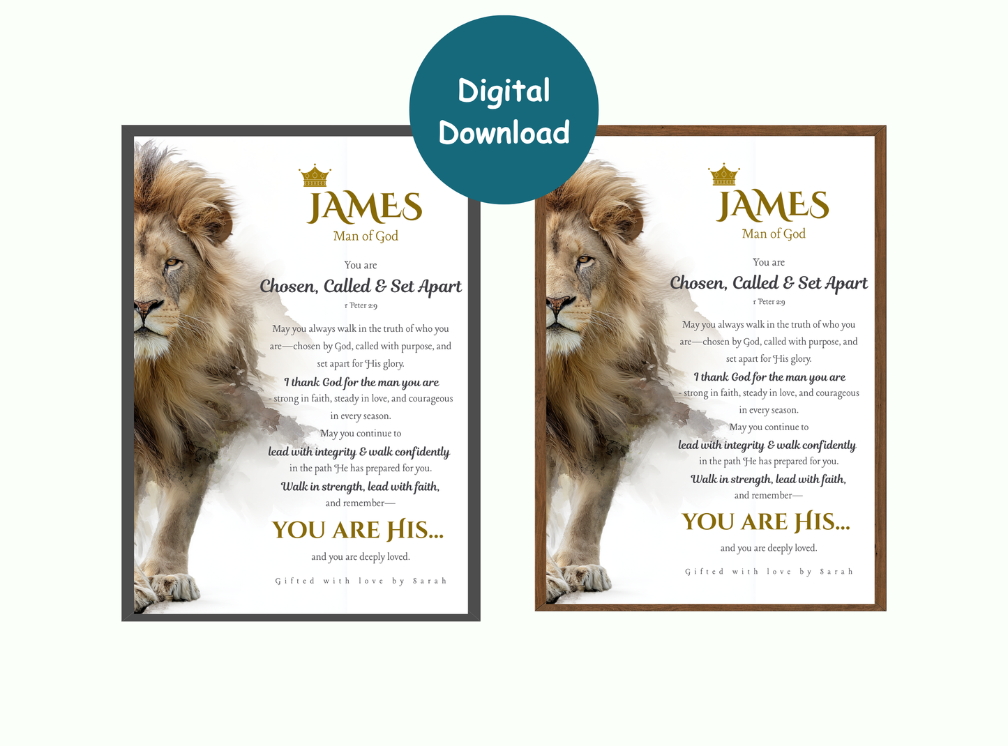 Personalized Christian Wall Art for Men | Lion of Judah | Man of God, Chosen Called Set Apart Bible Verse Print