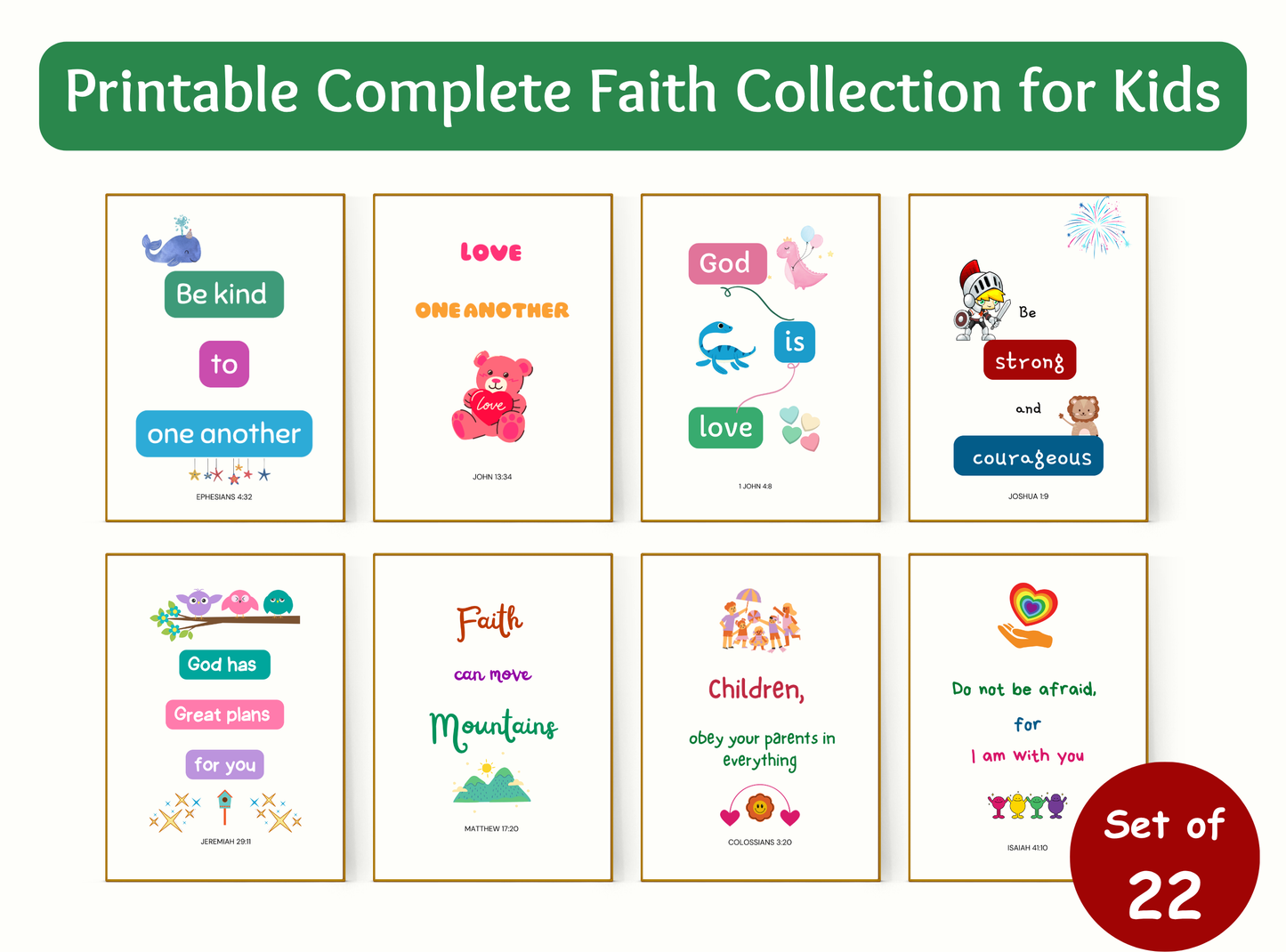 Faith, Love & Courage – Complete Christian Wall Art for Kids Room ✝️