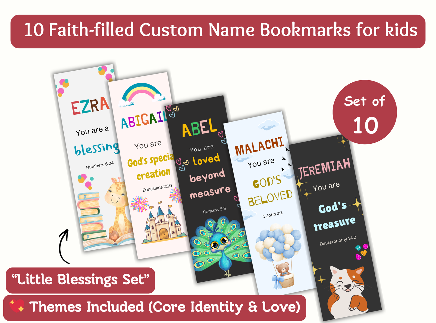 christian bookmarks for kids, personalized kids bookmarks, bible verse bookmarks kids, custom name bookmark, christian gifts for kids, sunday school gifts
