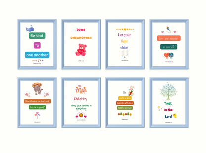 Be Kind & Shine Bright | Christian Wall Art for Kids Room | Set of 9