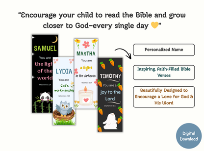 christian bookmarks for kids, custom name bible bookmark, personalized kids scripture bookmark, christian gifts for children, bible verse bookmarks for kids, sunday school gifts