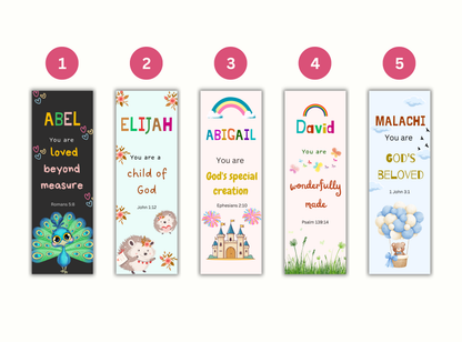 christian bookmarks for kids, custom name bible bookmark, personalized kids scripture bookmark, christian gifts for children, bible verse bookmarks for kids, sunday school gifts