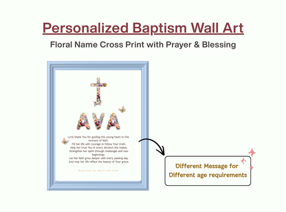 Personalized Baptism Wall Art with floral cross design