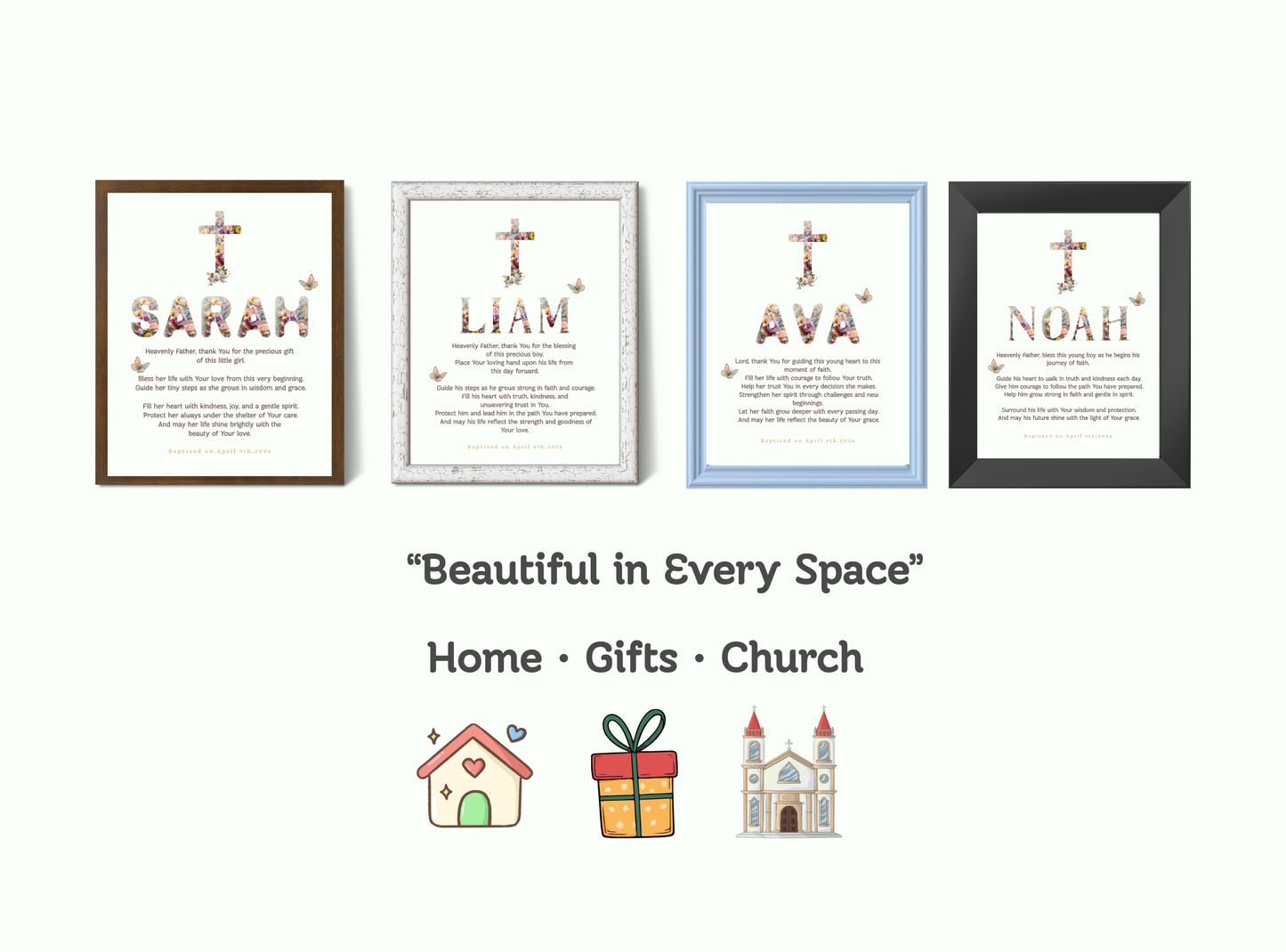 Personalized Baptism Wall Art with floral cross design