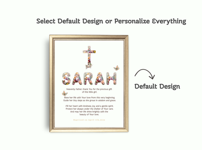 Personalized Baptism Wall Art with floral cross design