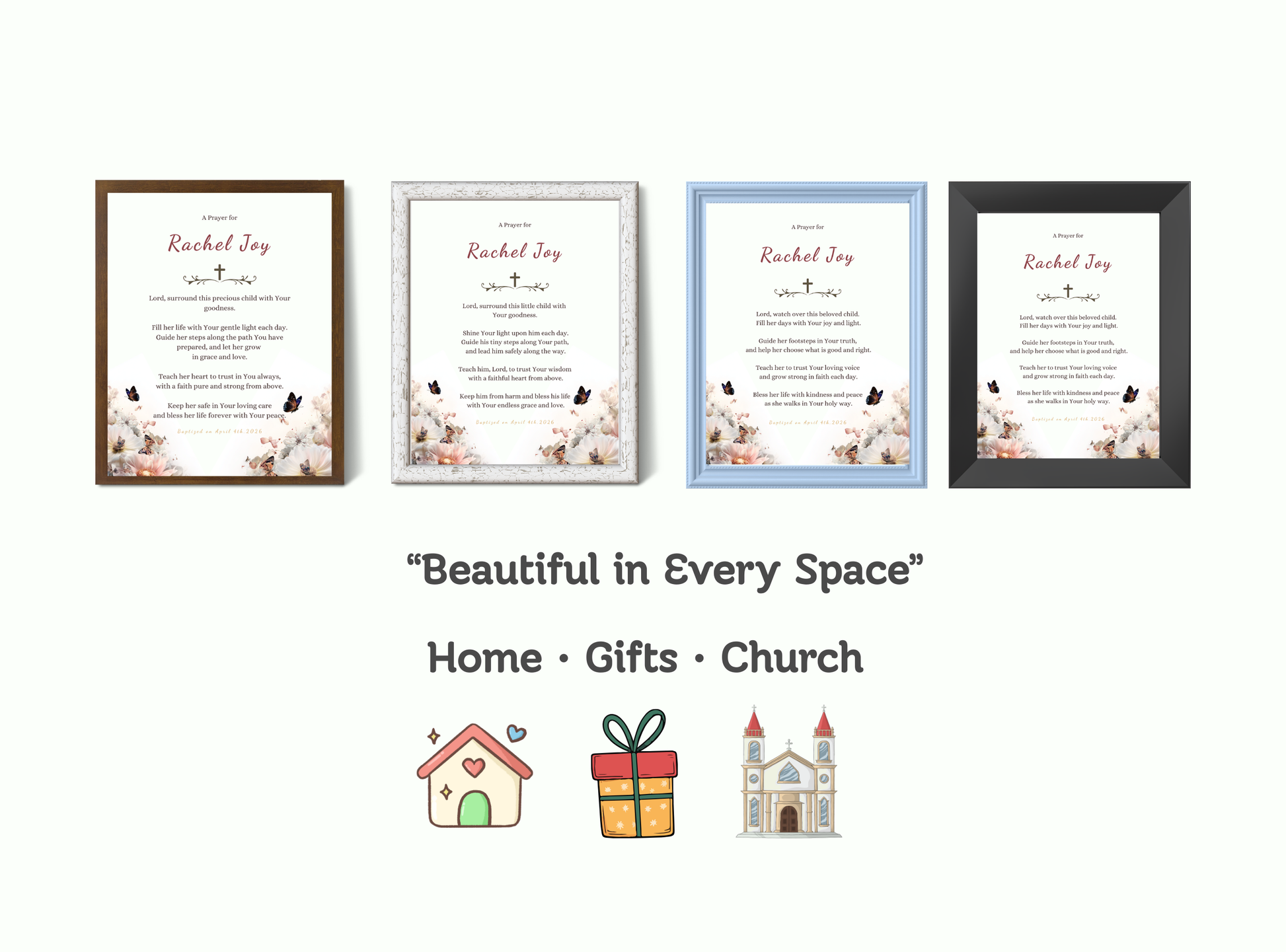 Personalized Baptism Prayer Wall Art with floral design and customizable elements.