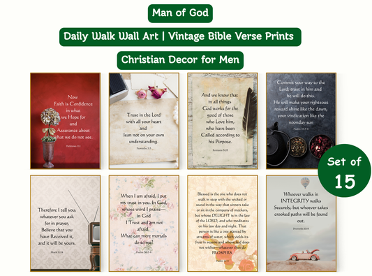Man of God | Daily Walk Wall Art | Vintage Bible Verse Prints | Christian Decor for Men