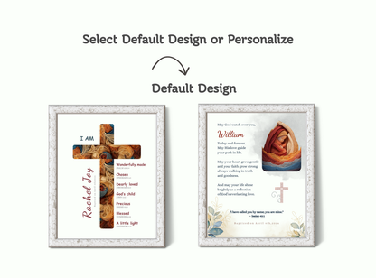 Set of 2 Personalized Baptism Wall Art Prints with customizable text.
