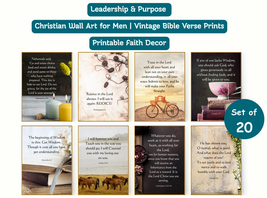 Leadership & Purpose | Christian Wall Art for Men | Vintage Bible Verse Prints 20