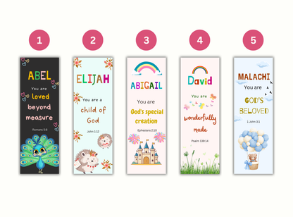 christian bookmarks for kids, personalized kids bookmarks, bible verse bookmarks kids, custom name bookmark, christian gifts for kids, sunday school gifts