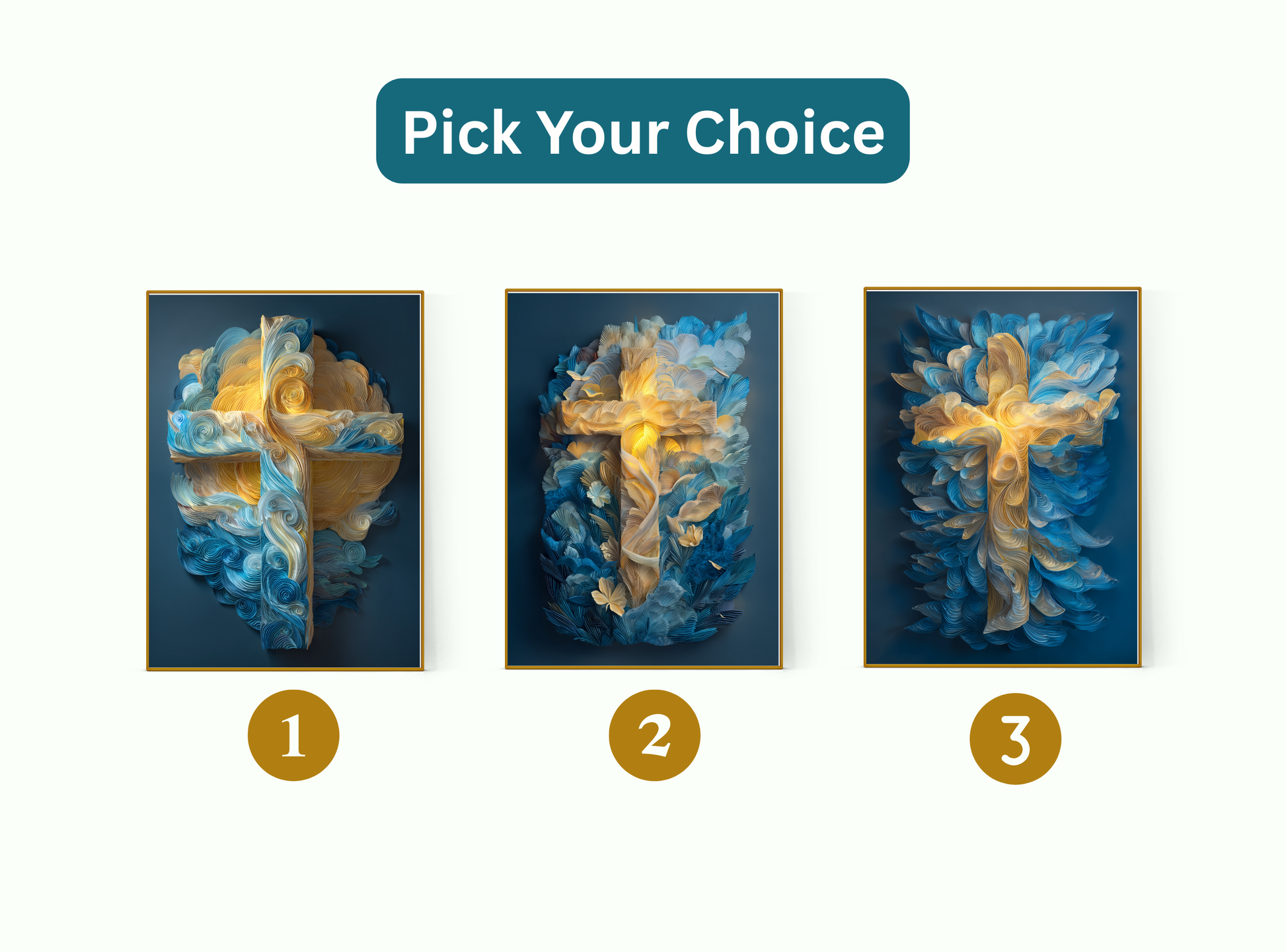 Set of 4 personalized baptism wall art prints with baby portraits, crosses, and prayer keepsakes.