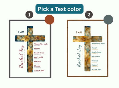 Set of 4 personalized baptism wall art prints with baby portraits, crosses, and prayer keepsakes.