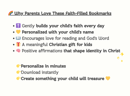 20 Custom Name Christian Bookmarks for Kids | Personalized Faith Affirmation Bookmarks | Christian Gifts