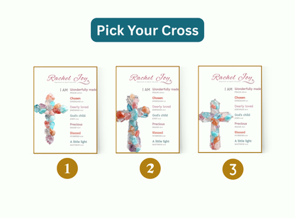 Set of 3 personalized baptism wall art prints with names and messages.