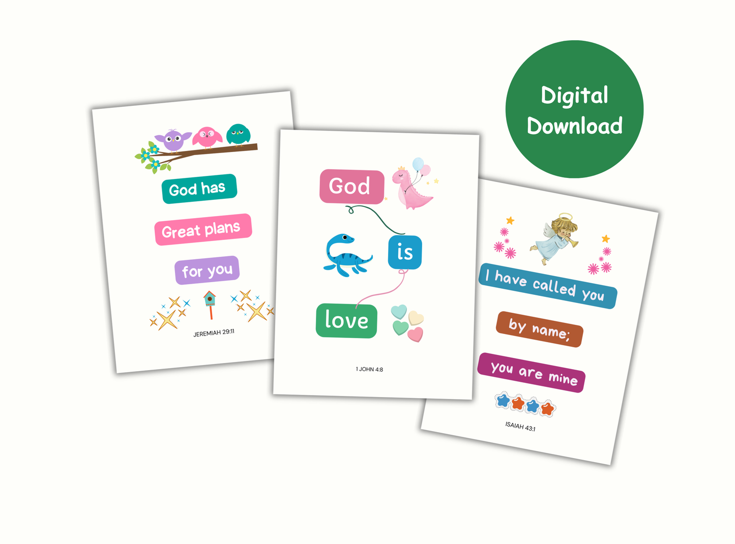 God Loves Me | Christian Wall Art for Kids Room | Set of 5